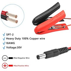 12V Battery Alligator Clip Cable,18AWG DC 5.5×2.1mm Male to Battery Clamps