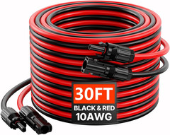30FT Solar Panel Extension Cable, 10AWG Solar Extension Cable Wire with Female &