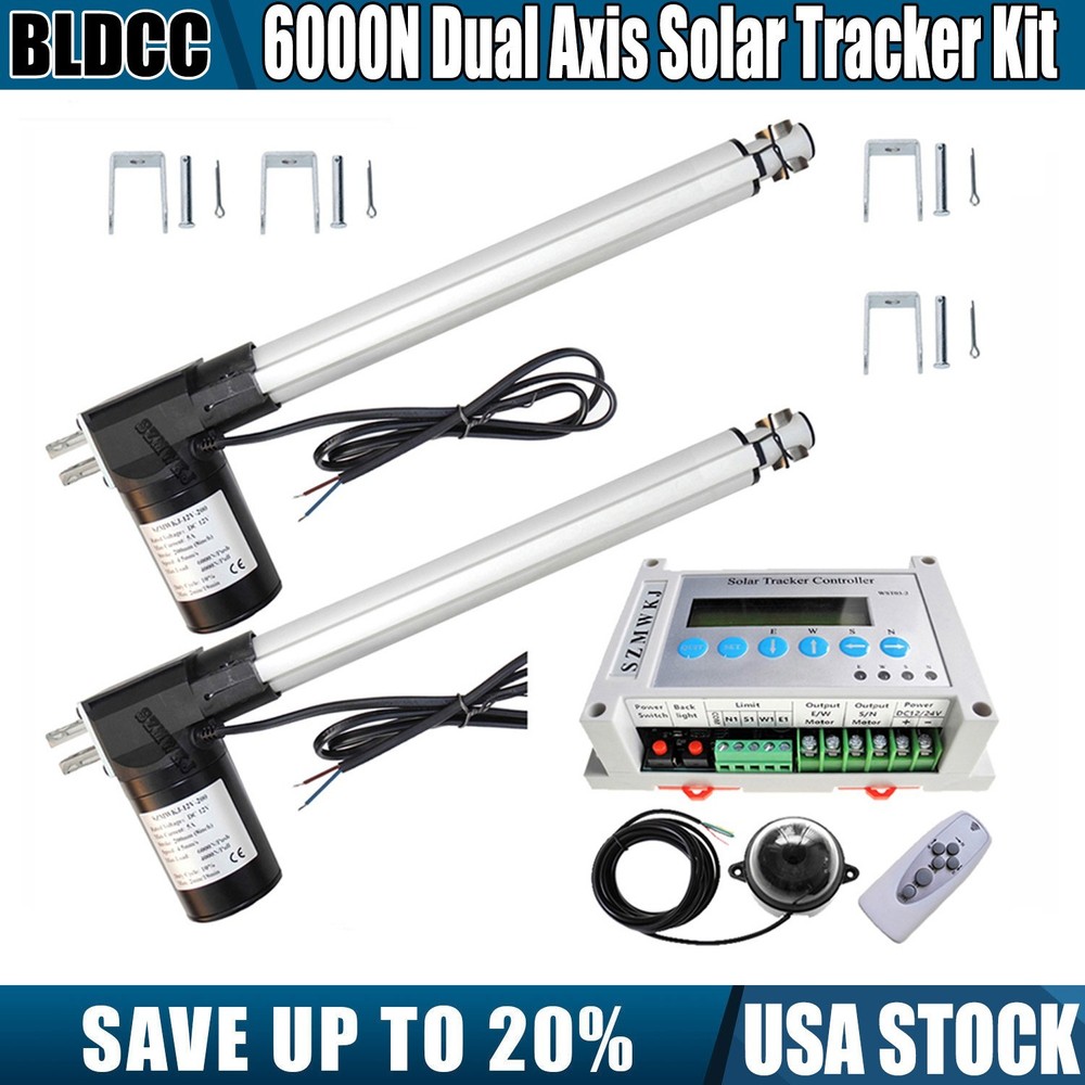 12V Dual Axis Solar Track Tracker Controller +6000N 2PCS 16″ Linear Actuator Kit