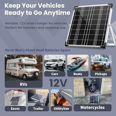 20W Waterproof Solar Battery Charger Kit – 12V Trickle Charger for Car RV Boat T