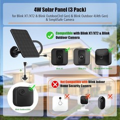 3 Pack Solar Panel for Blink Outdoor 4(4th Gen)/Blink XT/XT2 and Blink Outdoor