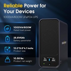 Goldenmate 1000VA 600W LiFePO4 UPS Pure Sine Wave Battery Backup （Communication）