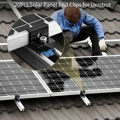 20pcs Solar Panel End Clamps for Standard Unistrut 30mm/35mm – Black, Durable &