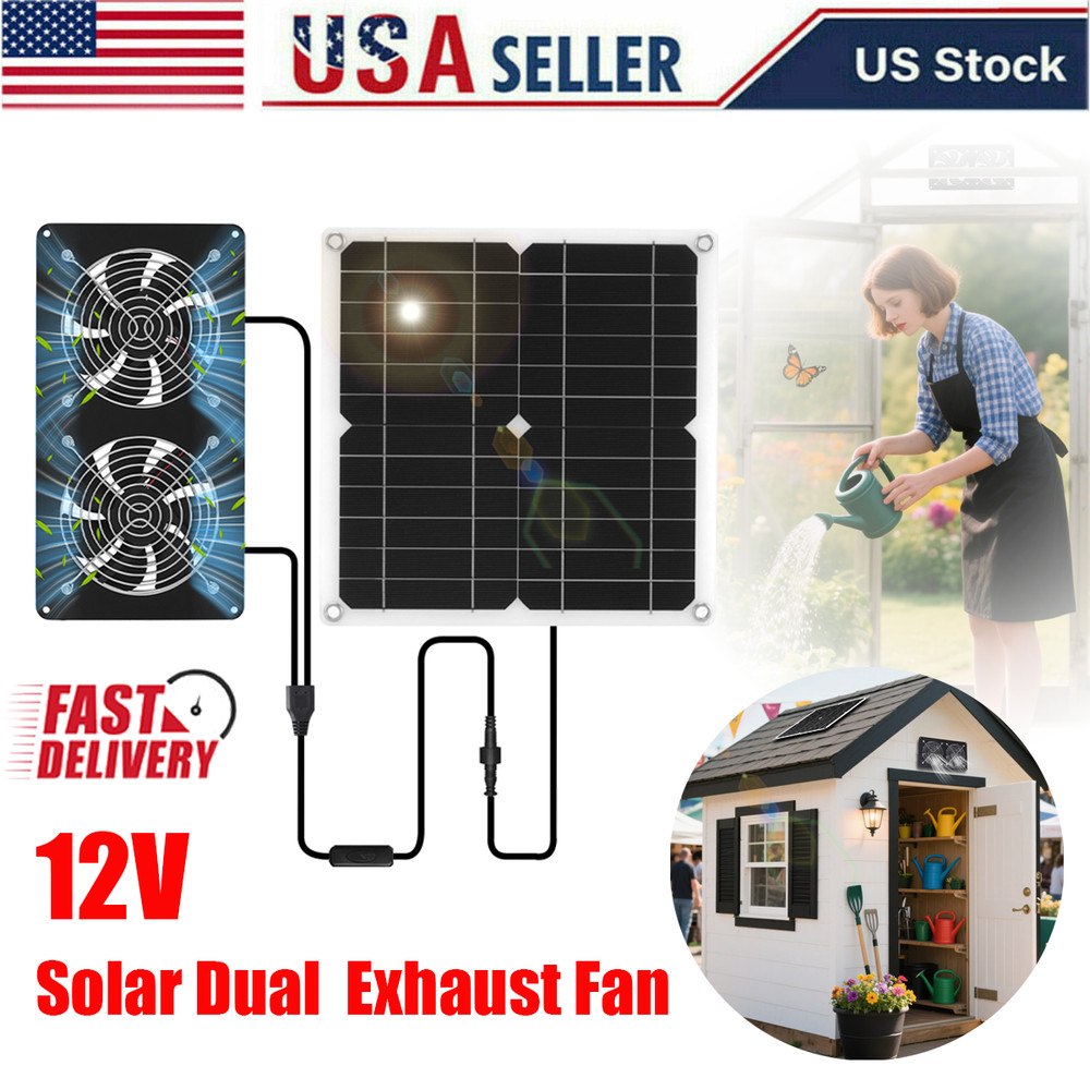 15W Solar Powered Exhaust Fan Kit Waterproof DC for Chicken Coop Shed Greenhouse