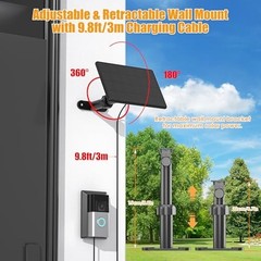 Solar Charger for Video Doorbell 3/4, Waterproof 6W Panel, Adjustable Mount, 10f