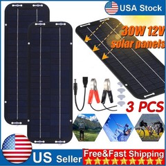 3PCS 30W Solar Panel Kit 12V Trickle Battery Outdoor Charger Maintainer Boat Car