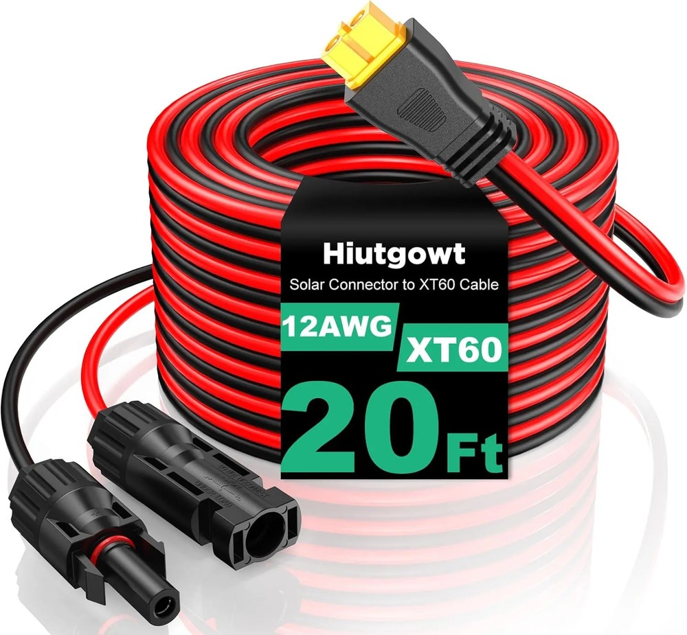 12AWG XT60 Solar Extension Cable 20FT Tinned Copper Adapter For Portable Power