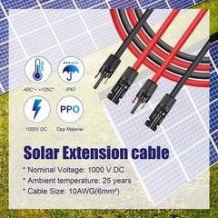 50ft Black + 50ft Red 10AWG Solar Panel Extension Cable Flexible Wire Connectors