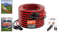 Vevor 50Ft Solar Panel Extension Cable 10Awg 6Mm Pv Wire Set Of 2