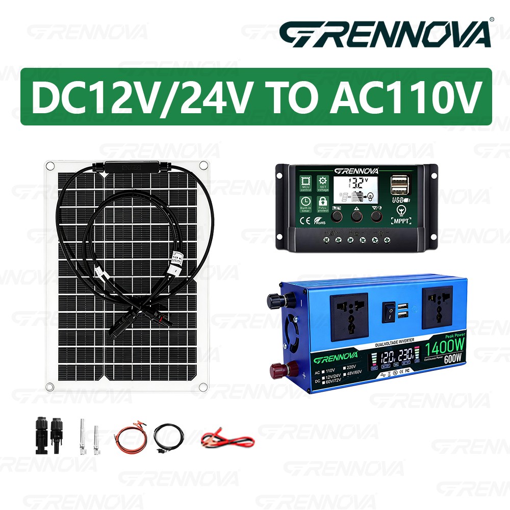 Grennova All-in-One 1400W Off-Grid Solar System High Quality 50W Panel 12V/24V