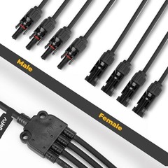 PV Solar Panel Y Connectors 1 Male to 4 Female, 2 Pairs