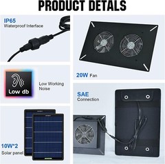 DC HOUSE Solar Waterproof Powered Fan Kit, 2-20W Panels High Speed DC Brushless