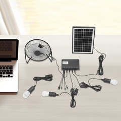 Solar Fan Lamp Kit Solar Lighting Solar Powered Fan w/ 3 Bulbs Freestanding