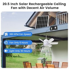 Fanspex 20.5” Solar Rechargeable Ceiling Fan Light with Battery Backup, 25W