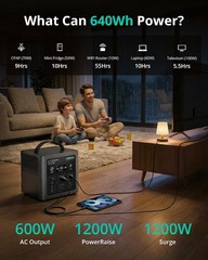 Portable Power Station C600 640Wh LiFePO4 Battery 600W Peak 1200W Solar