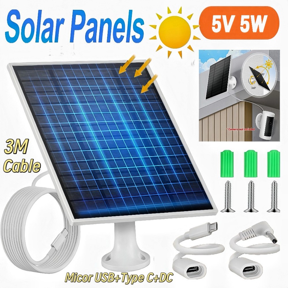 1/2 Pack Solar Panel Micro USB C Power CCTV Camera Security Cam Battery Charger