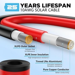 2x100FT Solar Panel Wire, Solar Cable, Solar Wire 10AWG, Solar Extension Cable,