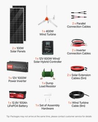 VEVOR 12V 600W Solar Wind Power Kit 2PCS 100W Solar Panels 400W Wind Turbine