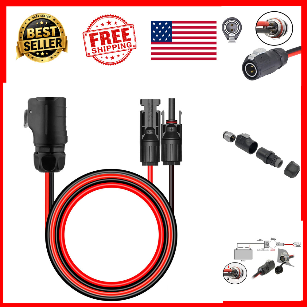 Industrial Circular Connector to Solar Cable Adapter 10 AWG IP67 3.3 ft 1 m