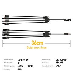 2 pcs Y Branch Solar Cable Connection solar panel wire Connector Extension Set