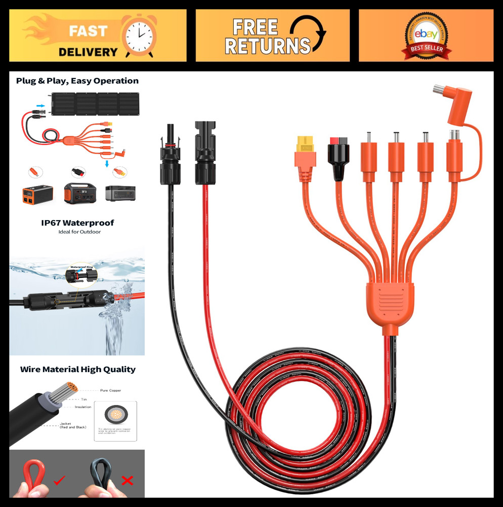 7-in-1 Solar Panel Connector Kit, Universal M-C-4 to DC 8mm XT60 Adapter for RV,