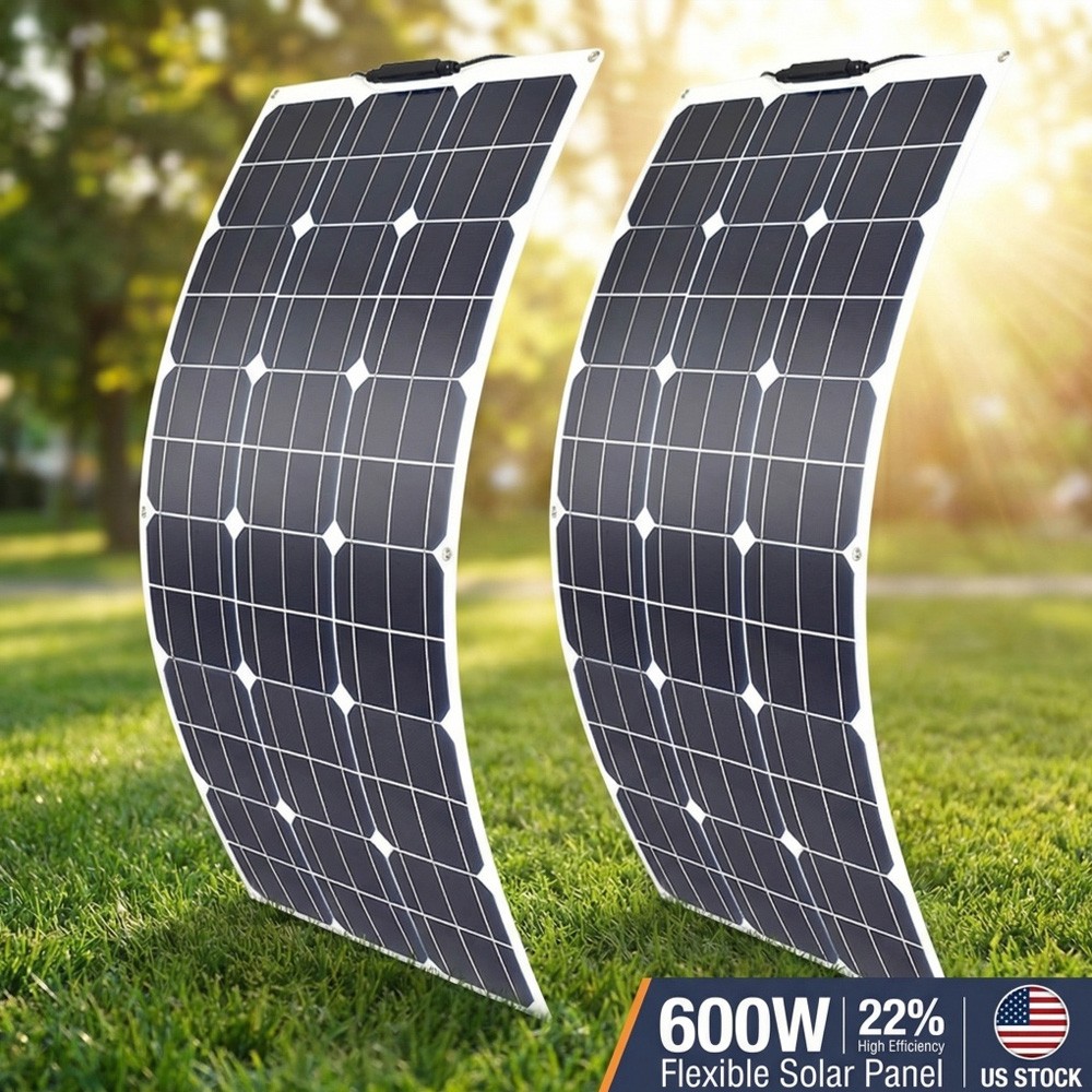 2PCS 300W Flexible Solar Panel 18V Mono Home RV Rooftop Camping Off-Grid Power