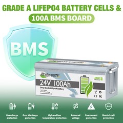 24V 100Ah LiFePO4 Lithium Battery BMS 2.56kWh for RV Off-grid Solar Marine Camp