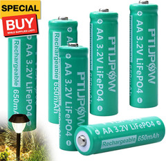 AA 3.2V LiFePo4 650mAh Solar Battery, AA 3.2V Lithium Iron Phosphate Rechargeabl