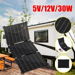 5V/12V 30W Folding Solar Mat Blanket Flexible Solar Panel Kit Camp Charge Power