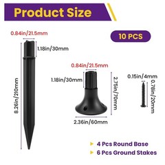SATUY 10 Pcs Solar Light Stakes 10 Ground & Round Bases, Black