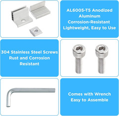 10pcs Solar Panel Mounting Brackets 30-50mm Adjustable, Silver | Aluminum Solar