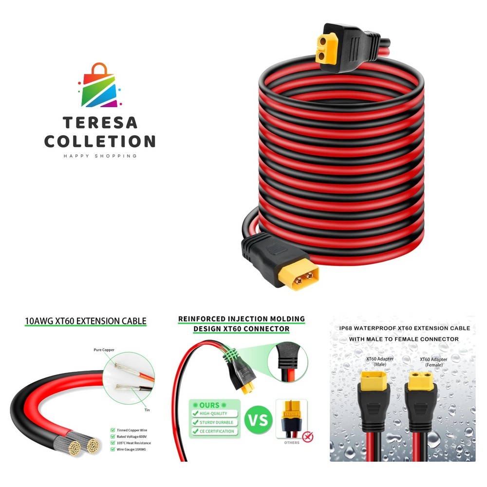 10AWG XT60 Extension Cable 20FT, XT60 Cable with Male to Female Connector for…