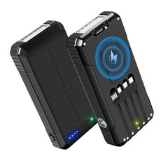 Solar Power Bank 49800mAh, Portable Charger with Built-in 4 Cables, 22.5W Black