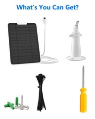 5W Solar Panel Charger for Outdoor Security Camera, IP65 Waterproof, 10ft Cable,