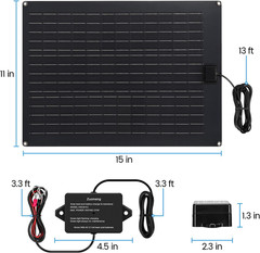 Solar Battery Charger Maintainer, 20W Solar Panel Kit for Dump Trailer Built-In