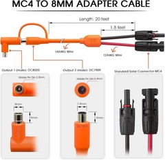 20FT MC4 to 8Mm Adapter Cable for Jackery | Universal Solar Panel Connector and