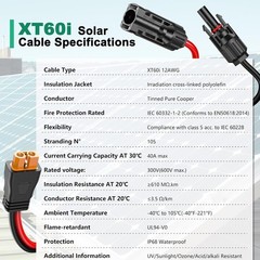 Hiutgowt 12AWG XT60i Solar Cable 50FT, XT60i Cable Solar Connector 3 10 15 20