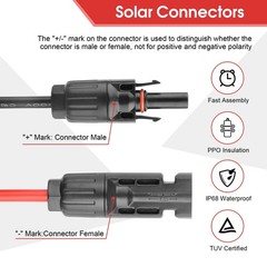 Solar Panel Connector to DC 8mm Adapter Cable, 6Ft 14AWG | Solar Connectors Exte