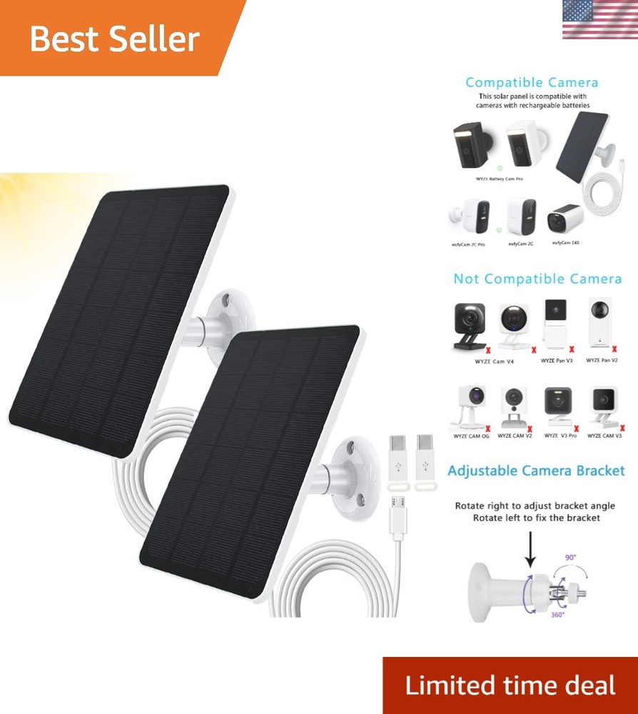 Continuous Power Supply Solar Panel Bundle for Outdoor Security Cameras – 2 Pack