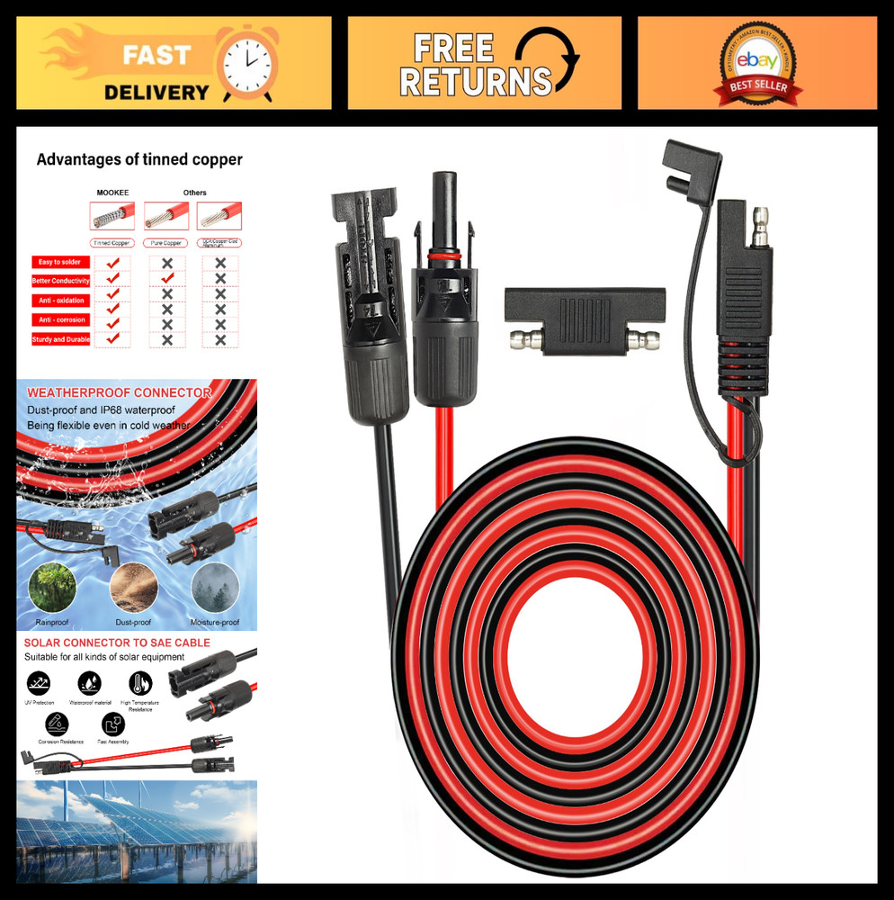25ft 10AWG Solar Panel SAE Adapter Cable – RV Extension for Battery Charger Kit
