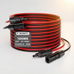 Powlerctl Solar Panel Extension Cable 10 AWG 30Ft 6mm² Wire Gauge Certified PV C
