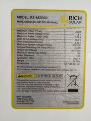 Five Rich Solar 24 volt 200 watt solar panels. less than 3 years of service