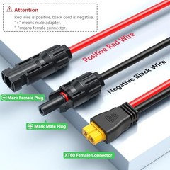 10AWG Solar to XT60 Cable, XT60 Solar Cable 10Ft XT60 Adapter 10AWG-10FT