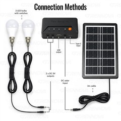 Grennova Portable Solar Light Kit USB Charger 2PCS Switch LED Bulbs
