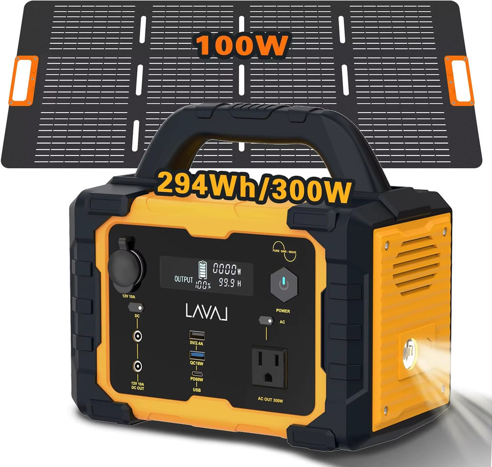 Solar Generator 300W Portable Power Station with 100W Foldable Solar Panel, 294W