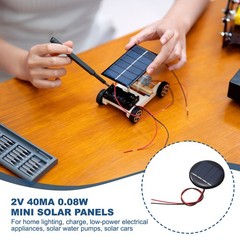 10Pcs 2V 0.08W 40mA Round Mini Solar Panels with Cable