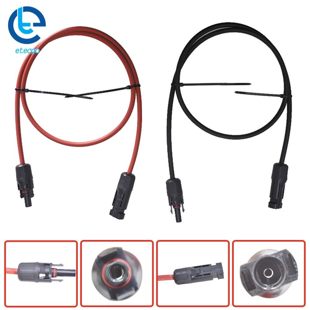 1 Pair Black + Red 10 AWG 3 Feet Solar Panel Extension Cable Wire Connector
