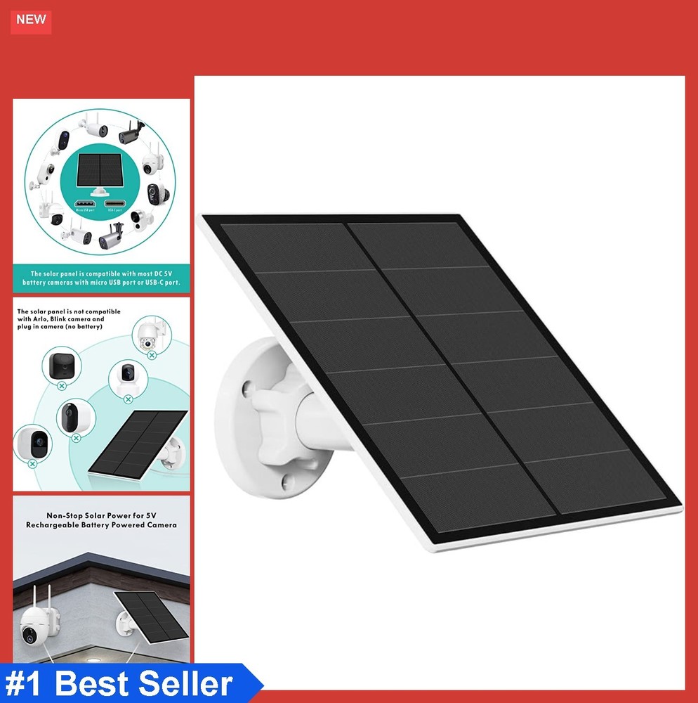 5W Solar Panel for Security Camera Outdoor 5V USB Charger IP65 Waterproof 9.8ft
