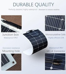 Flexible Solar Panel 100W 12V Monocrystalline Solar Kit Hightweight module,