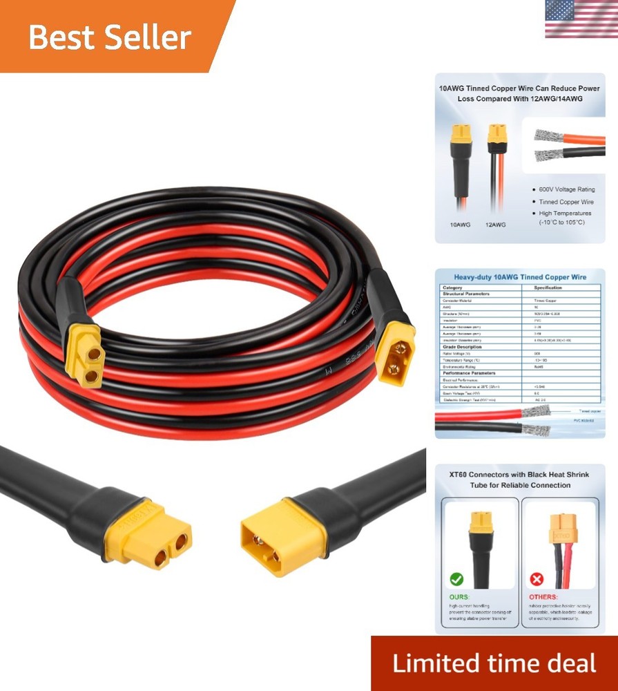 XT60 Extension Cable 10FT, 10AWG Tinned Copper Wire with XT60 Male to Female …